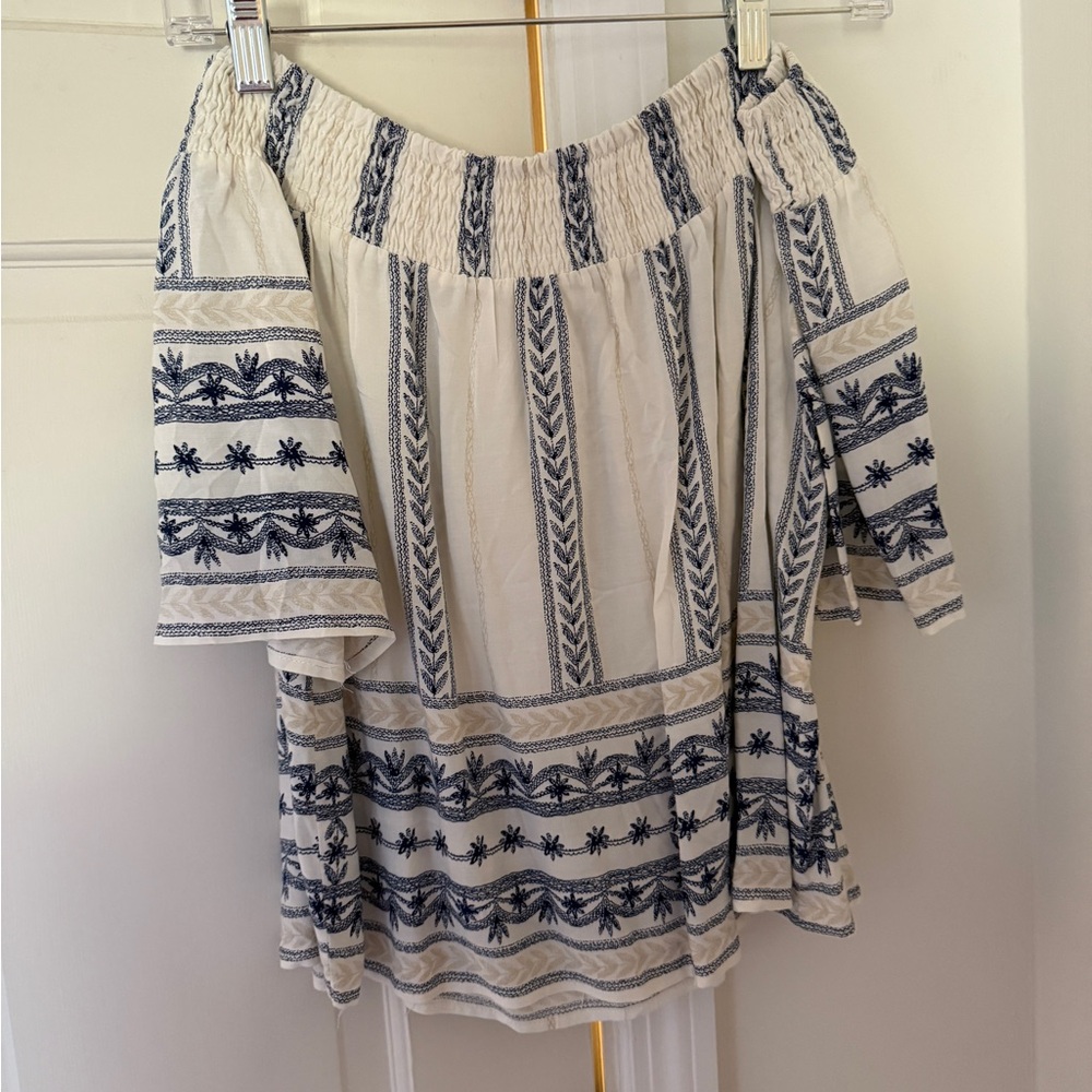 Bohemian Off-Shoulder Top in Navy and Cream